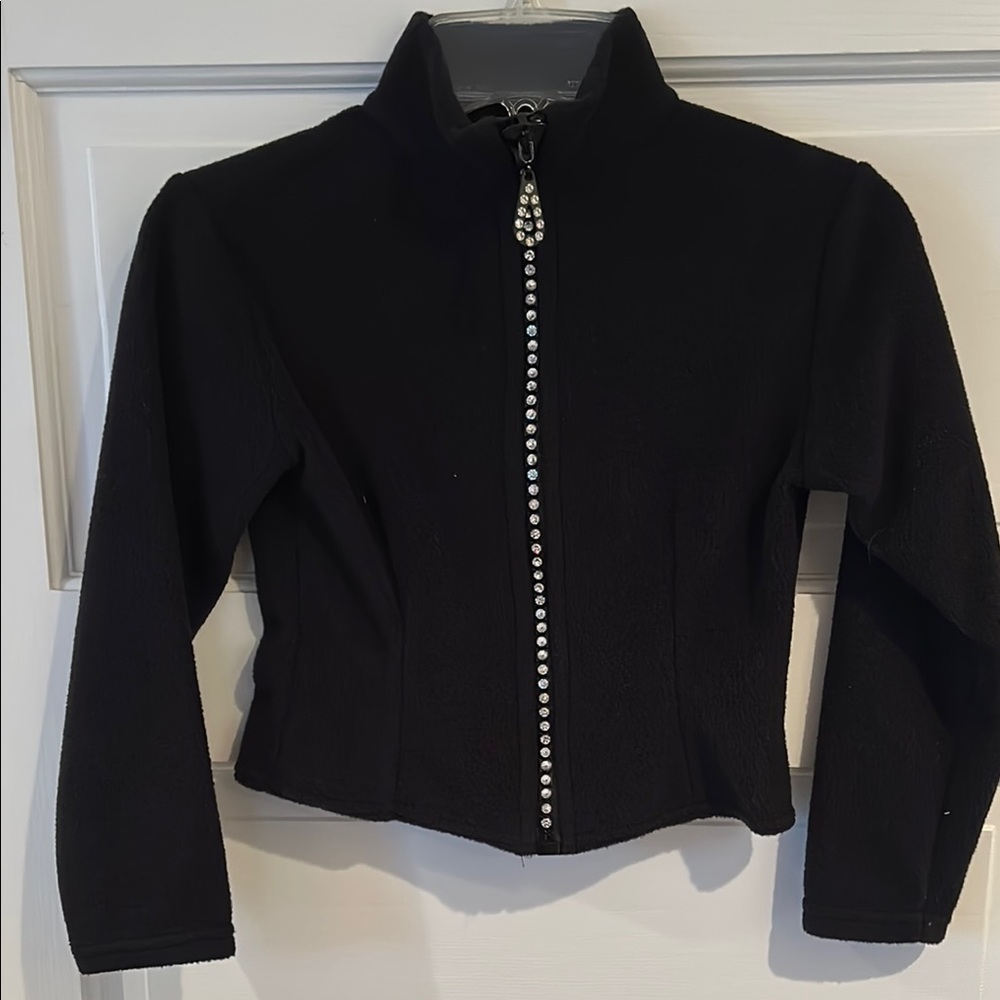 Black fleece warmup Jacket with rhinestone Zipper